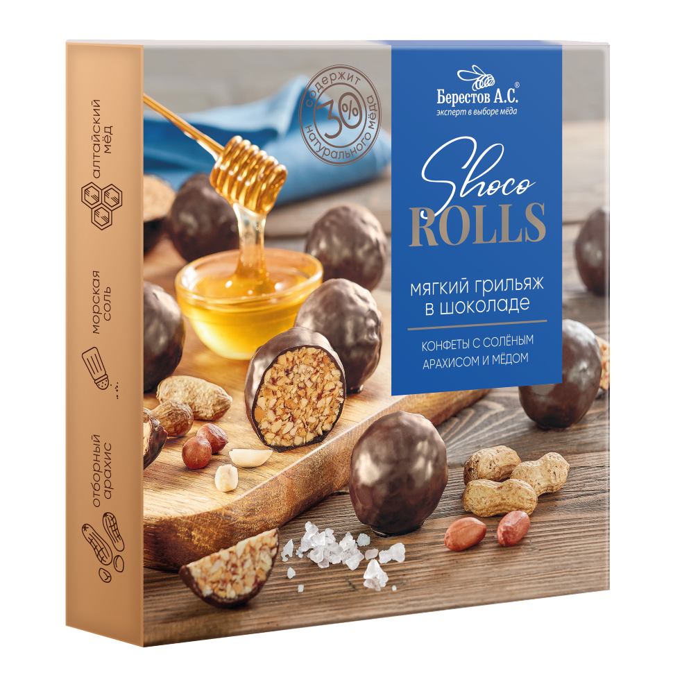  Берестов Shoco Rolls конфеты с арахисом, солью и медом, 135г   в Севастополе