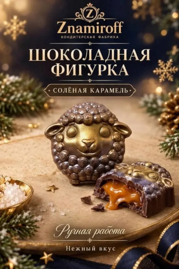 №1 Шоколад фигурный "Овечка-мордашка" молочный шоколад с начинкой солёная карамель(блок 5шт по 70г) в Севастополе