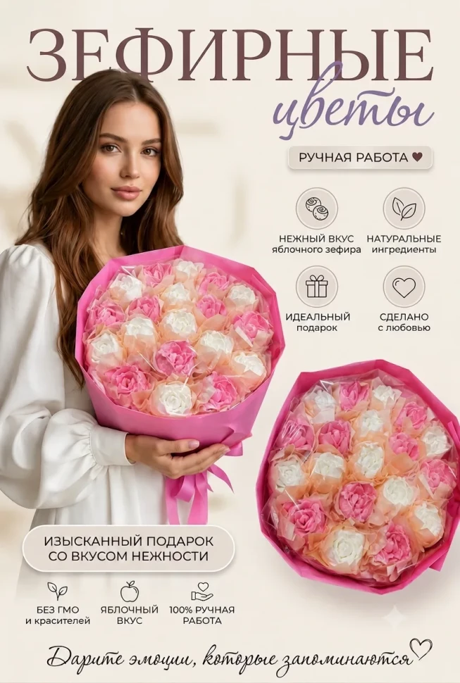  Букет Зефирный Размер XL бело-розовый,350г в Севастополе